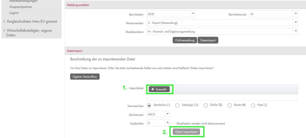 Daten importieren in das Statistik Austria Portal