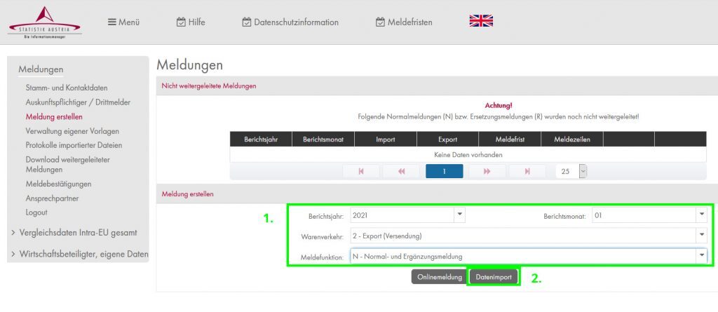 Intrastat Meldung erstellen im Statistik Austria Portal