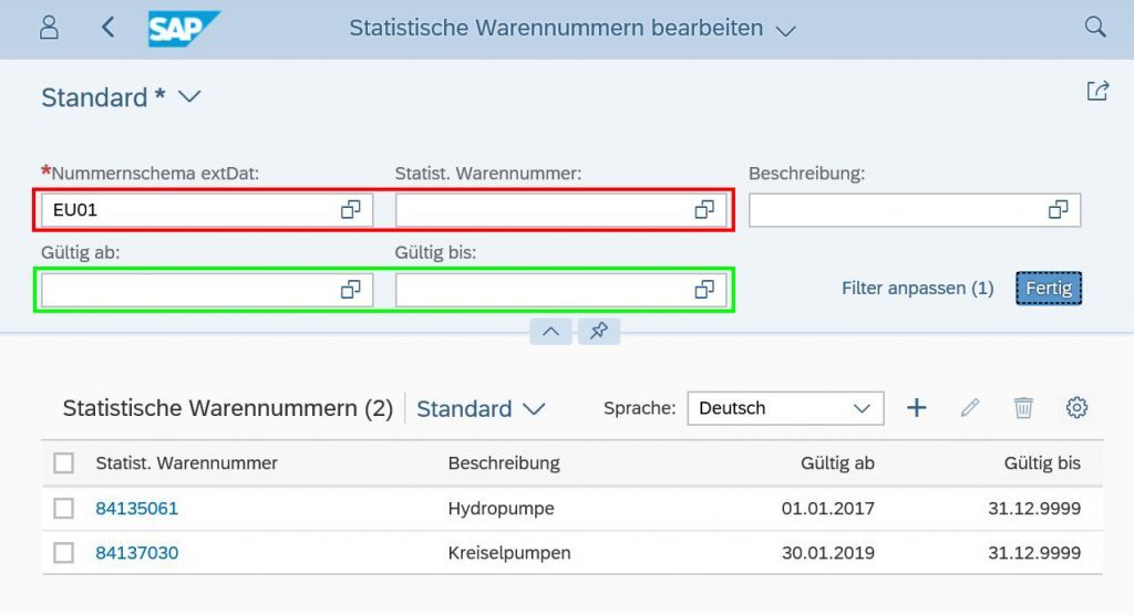 S/4HANA Statistische Warennummer bearbeiten