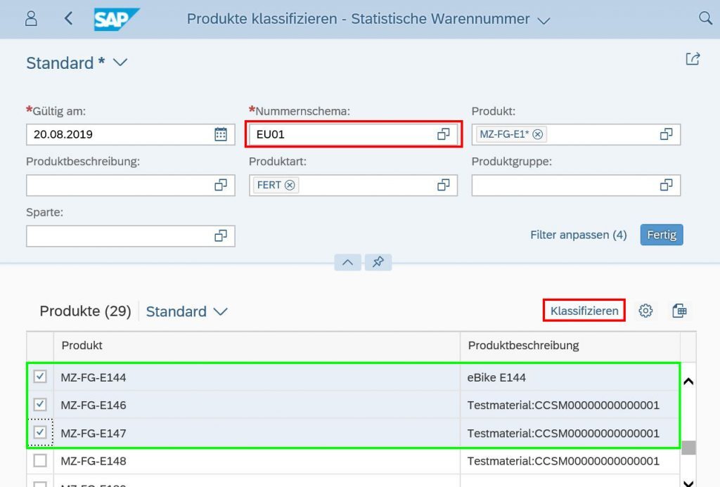 S/4HANA Produkte klassifizieren
