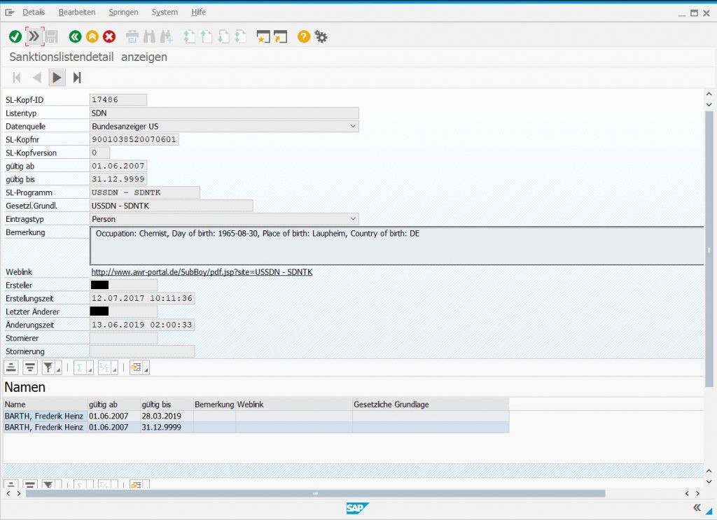 Reguvis Datensatz fuer Sanktionslistenpruefung mit pControl