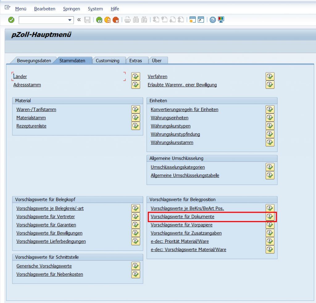 Vorschlagswerte für Dokumente