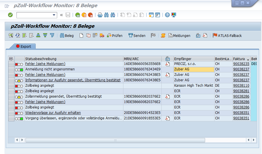pZoll Workflow Monitor mit Ampelsystem