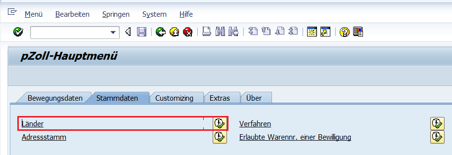 pZoll Hauptmenü Ansicht