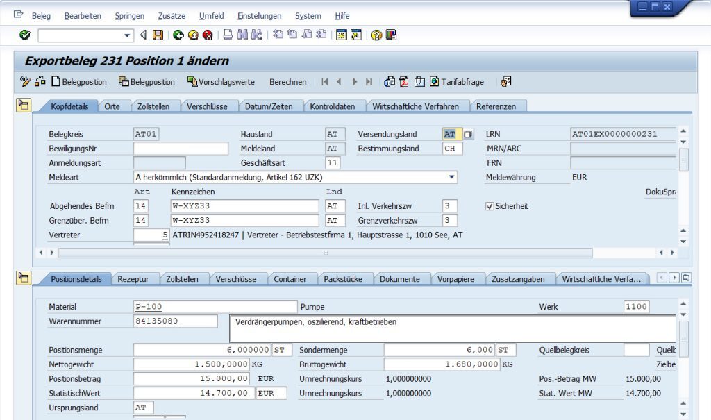 Generierung eines Zollbeleges in pZoll